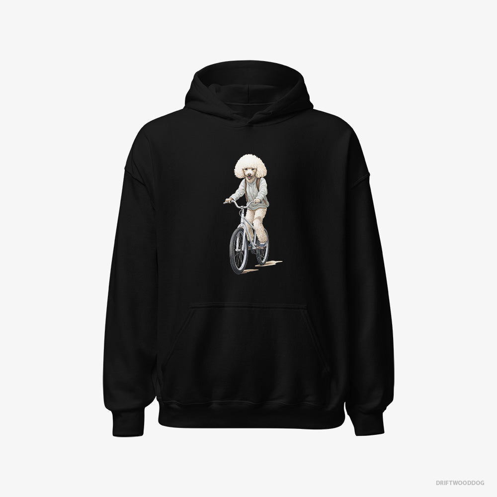 Poodle Hoodie – Women Black Hoodie Classic – Riding a Bicycle (on White Background)