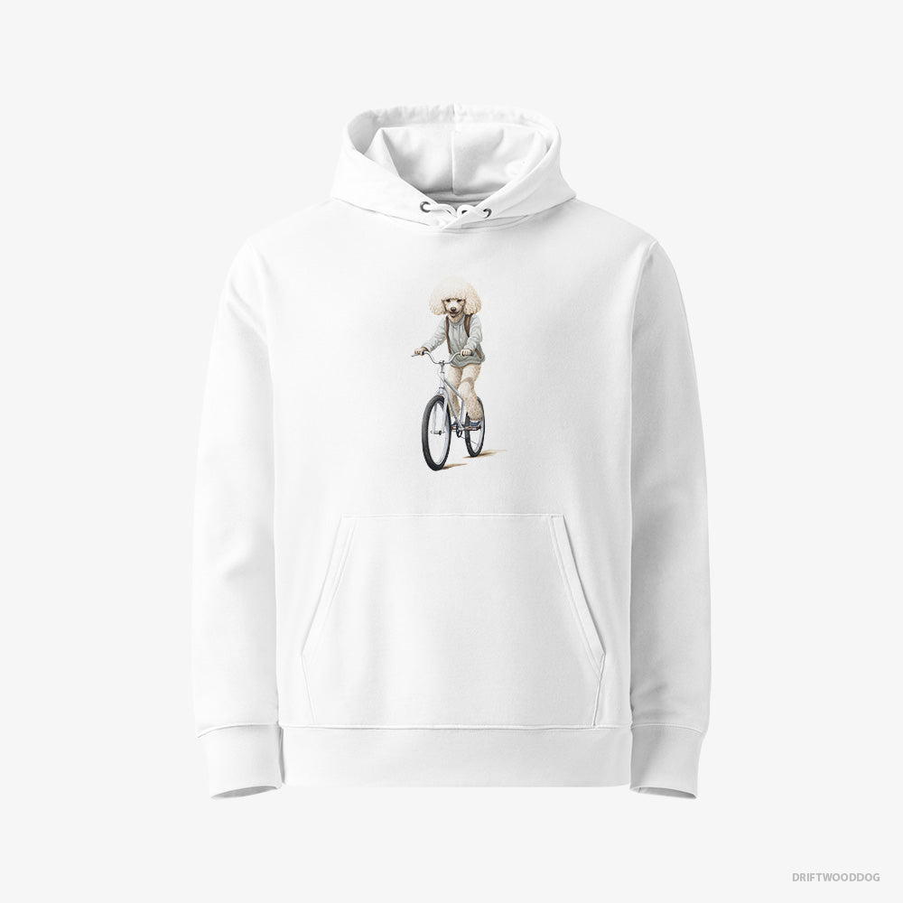 Poodle Hoodie – Men White Hoodie Eco-Friendly – Riding a Bicycle (on White Background)