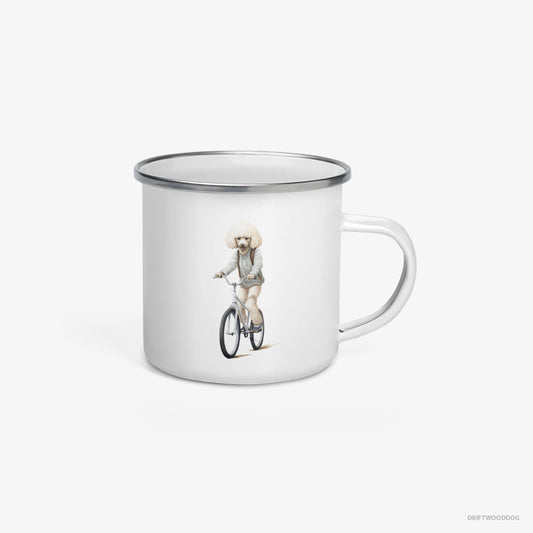 Adorable Poodle Riding a Bicycle – Mug White Enamel – Enamel