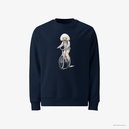 Poodle Sweatshirt – Men Navy Sweatshirt Classic – Riding a Bicycle (on White Background)