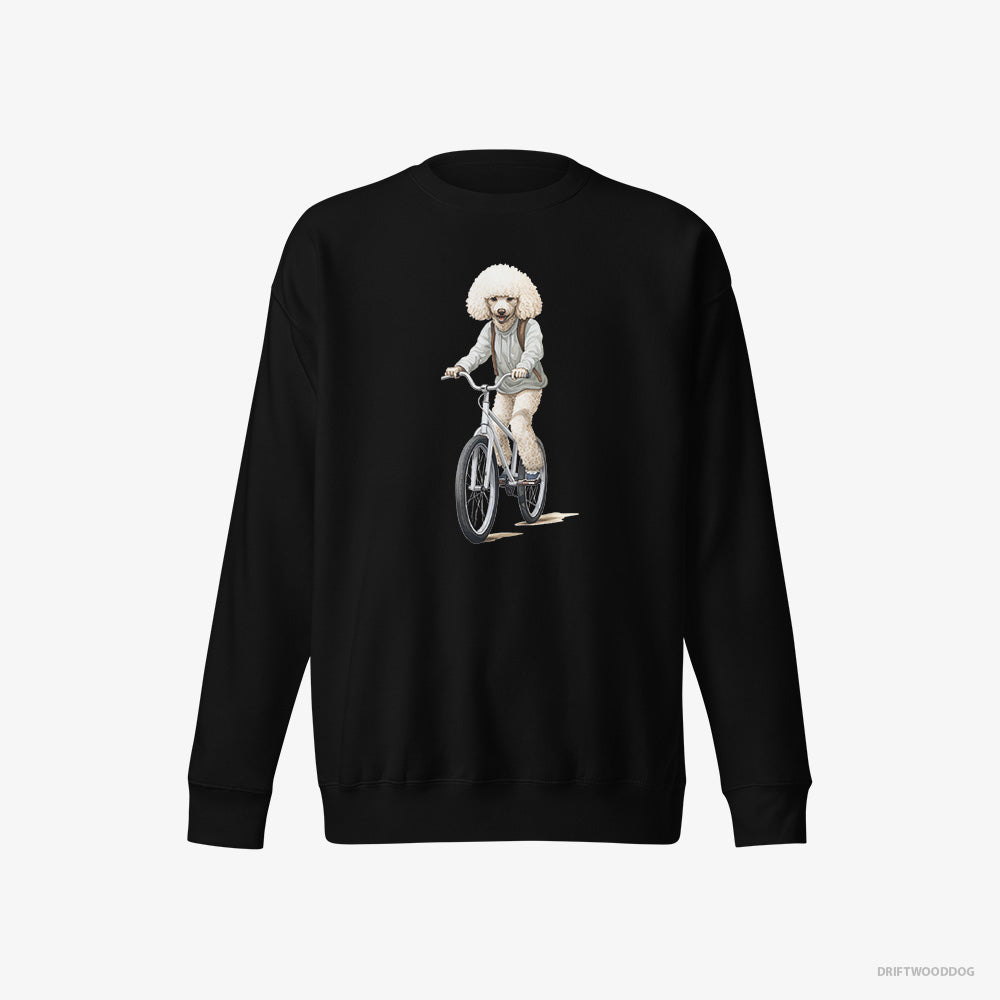 Poodle Sweatshirt – Men Black Sweatshirt Eco-Friendly – Riding a Bicycle (on White Background)