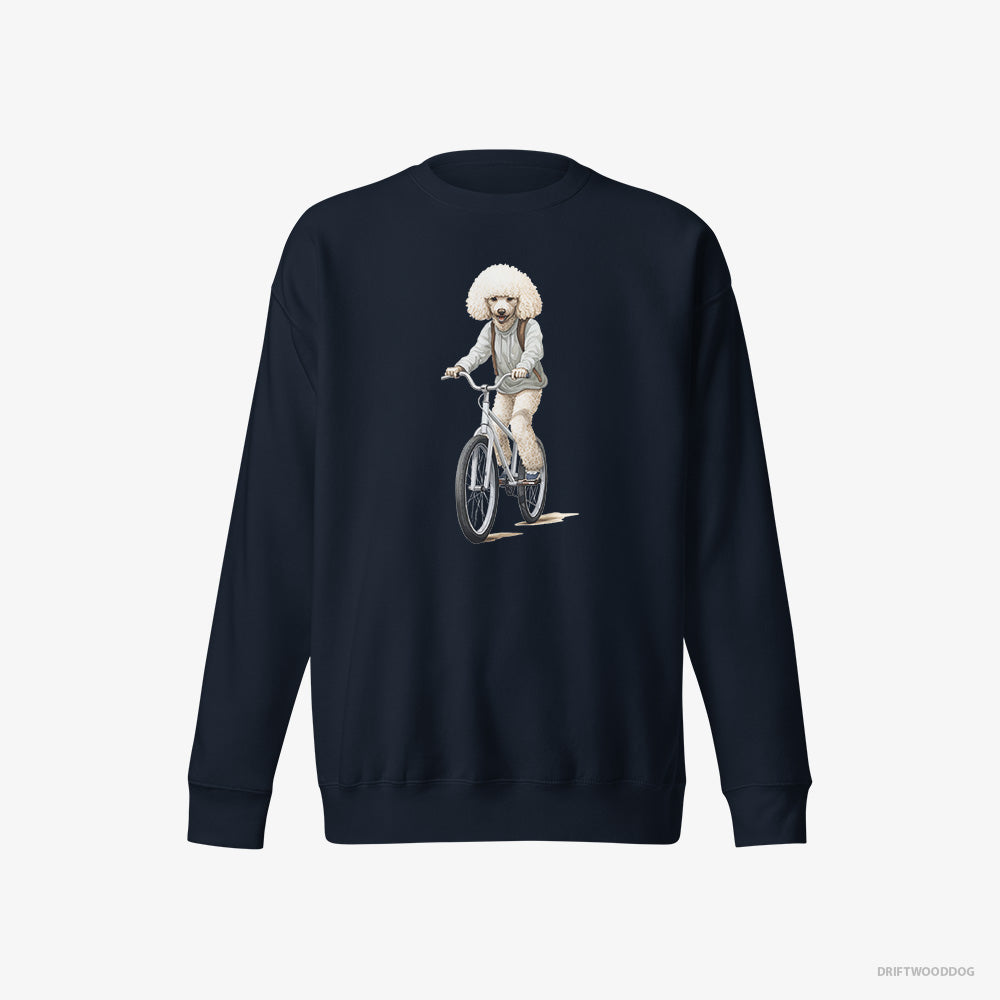 Poodle Sweatshirt – Men Navy Sweatshirt Eco-Friendly – Riding a Bicycle (on White Background)