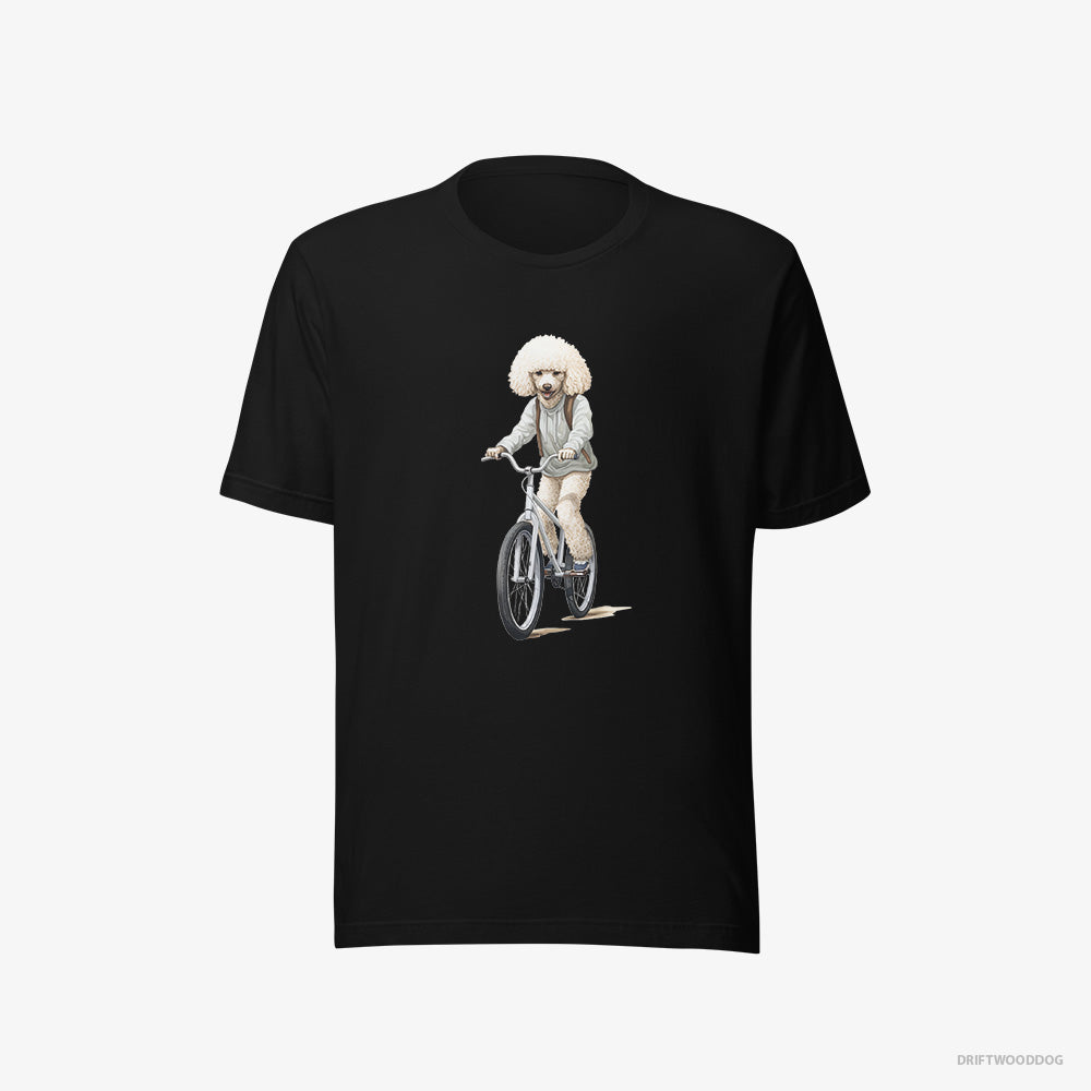 Poodle T-Shirt – Men Black T-Shirt Eco-Friendly – Riding a Bicycle (on White Background)