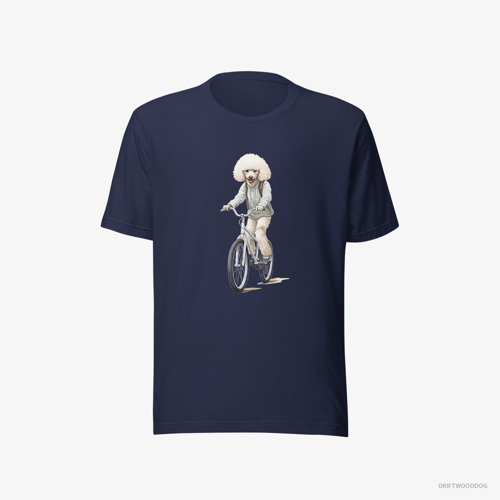 Poodle T-Shirt – Men Navy T-Shirt Eco-Friendly – Riding a Bicycle (on White Background)