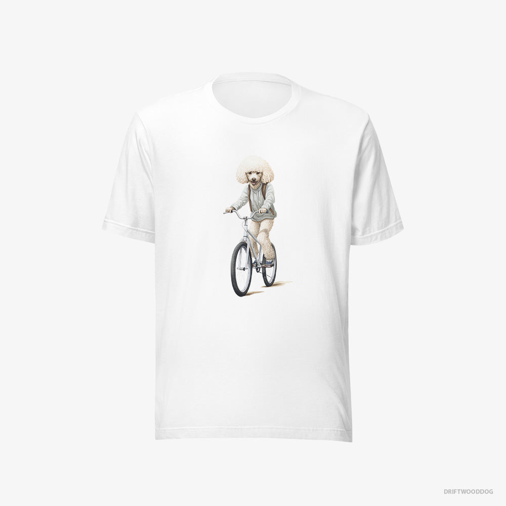 Poodle T-Shirt – Women White T-Shirt Eco-Friendly – Riding a Bicycle (on White Background)