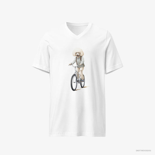 Adorable Poodle Riding a Bicycle – Women's T-Shirt White V-Neck – V-Neck