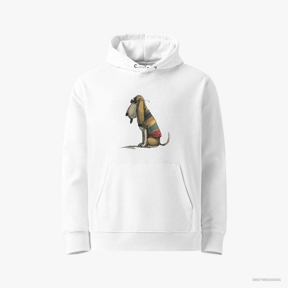 Basset Hound Hoodie – Men White Hoodie Eco-Friendly – Wearing Rainbow Outfit (on White Background)