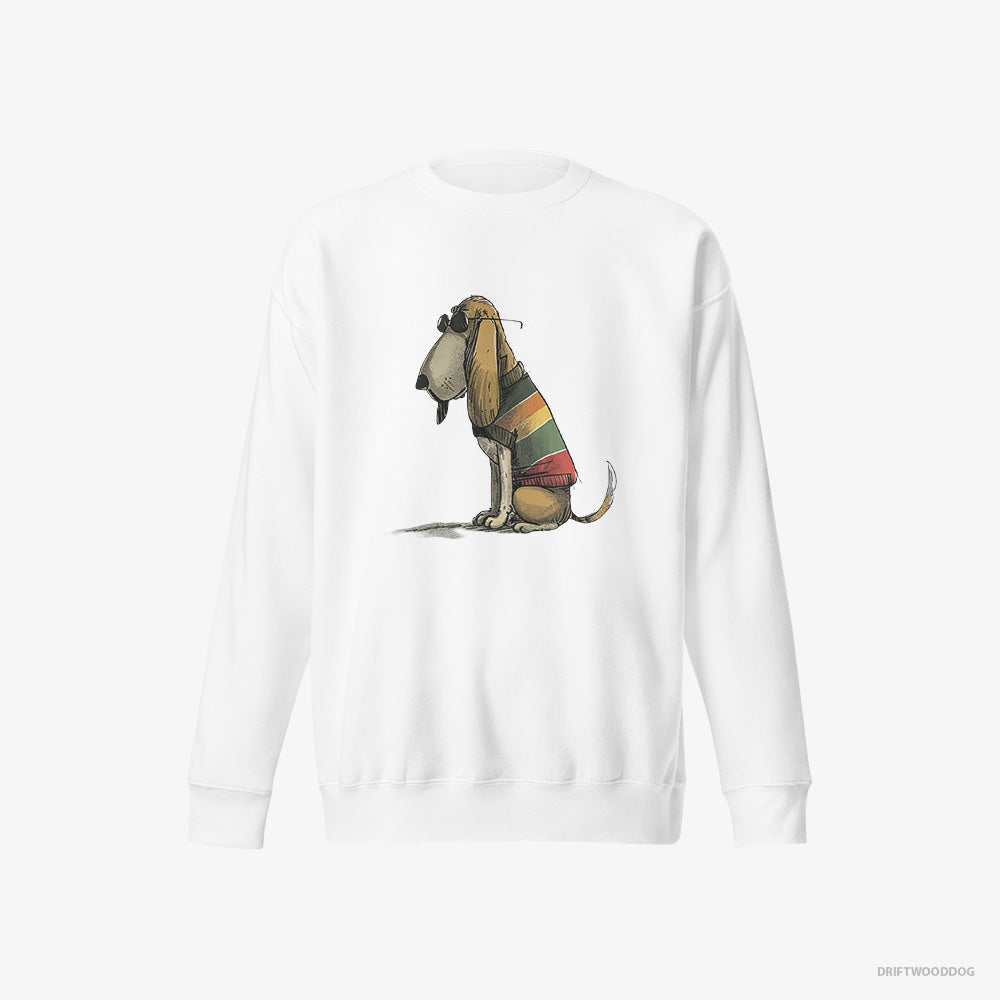 Basset Hound Sweatshirt – Men White Sweatshirt Eco-Friendly – Wearing Rainbow Outfit (on White Background)