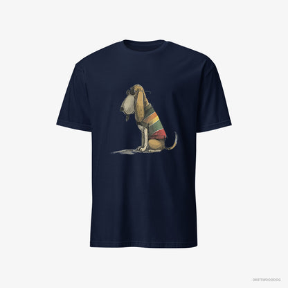 Basset Hound Wearing Rainbow Outfit Navy T-Shirt