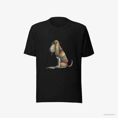 Basset Hound T-Shirt – Men Black T-Shirt Eco-Friendly – Wearing Rainbow Outfit (on White Background)