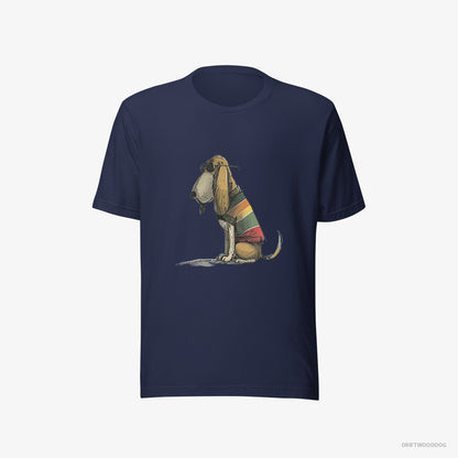 Basset Hound Wearing Rainbow Outfit Navy T-Shirt