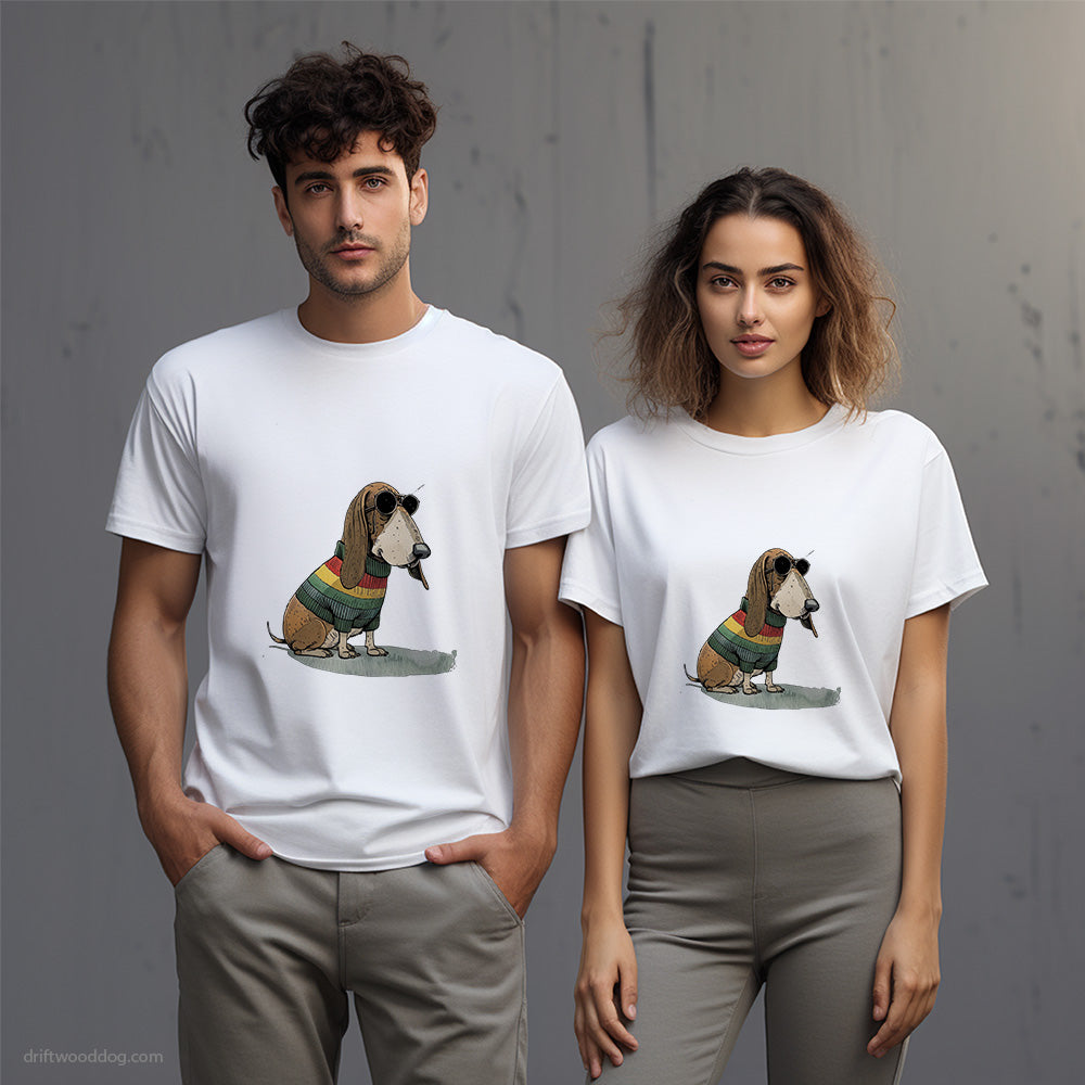 Basset Hound Dressed in Rainbow Attire T-Shirt – Unisex T-Shirt for Dog Lovers 