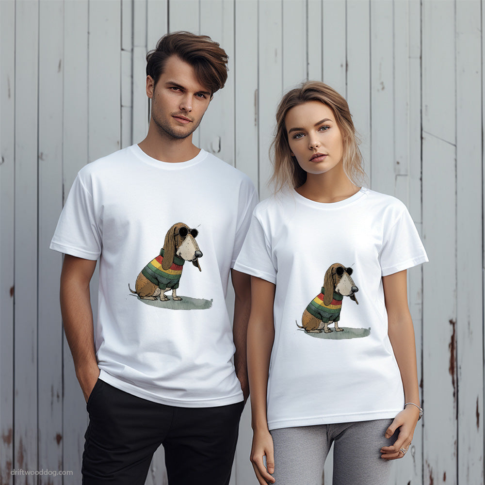 Basset Hound Dressed in Rainbow Attire T-Shirt – Unique Dog T-Shirts for Pet Lovers