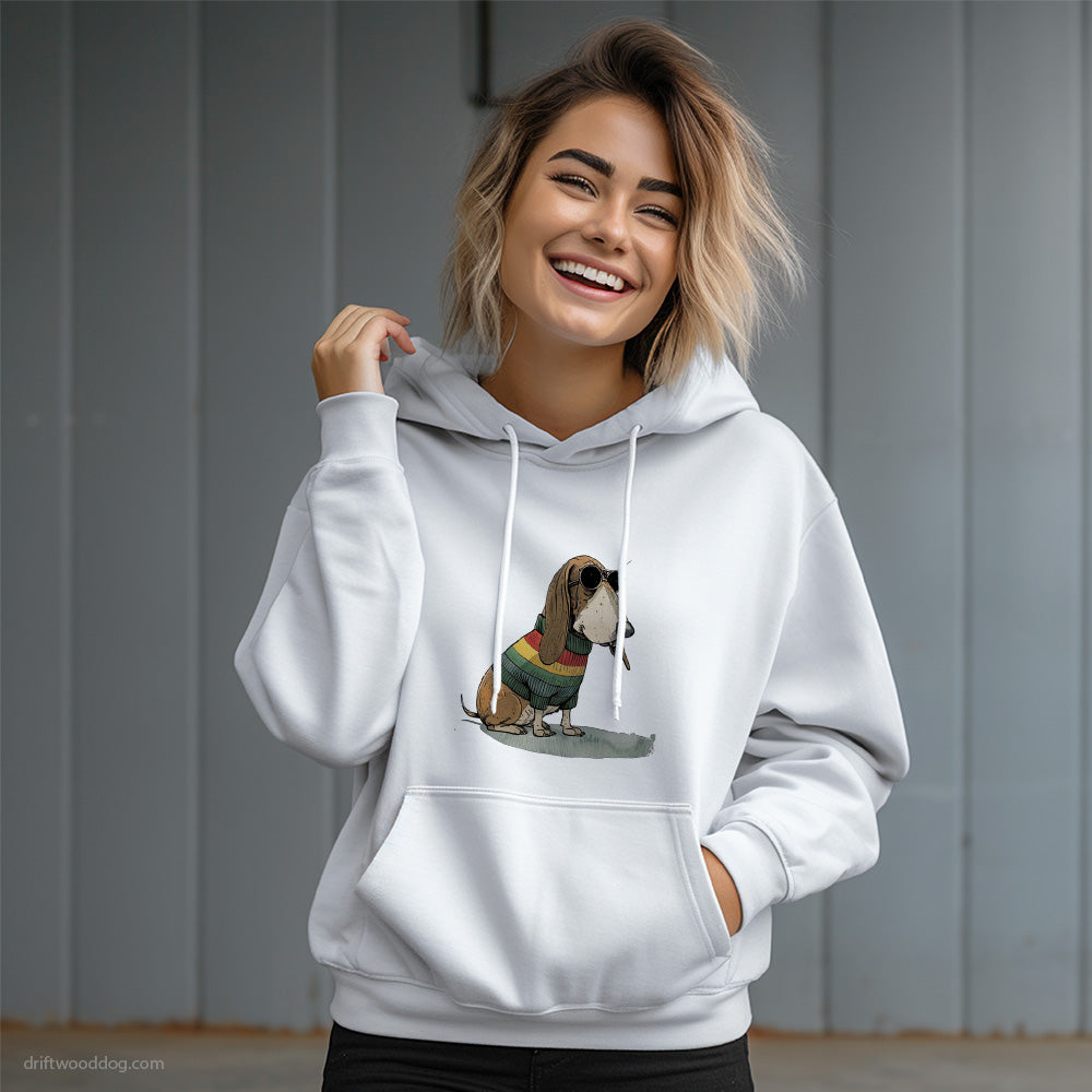 Basset Hound Dressed in Rainbow Attire Hoodie – Dog Graphic Hoodie for Women