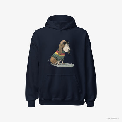 Basset Hound Dressed in Rainbow Attire Navy Hoodie