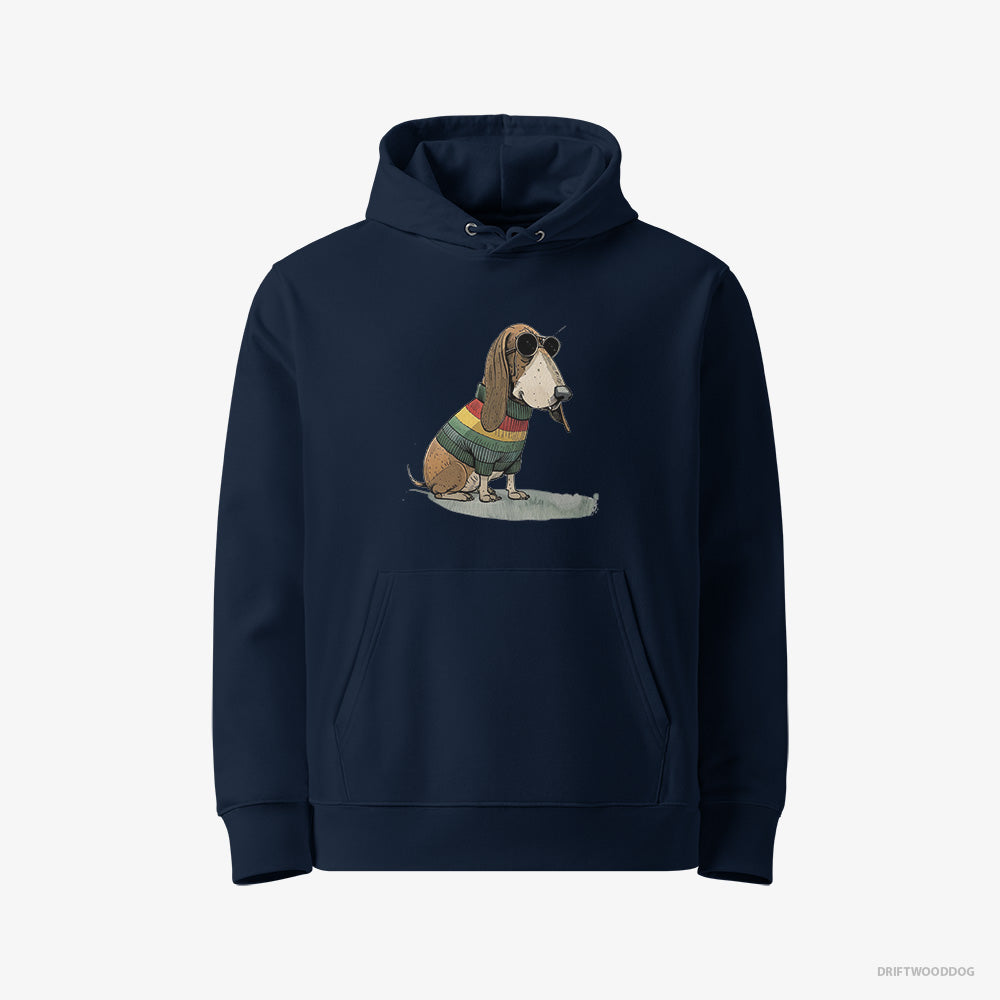 Basset Hound Hoodie – Men Navy Hoodie Eco-Friendly – Dressed in Rainbow Attire (on White Background)