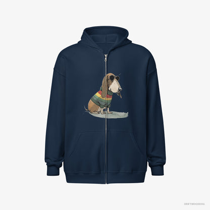 Basset Hound Dressed in Rainbow Attire Navy Hoodie