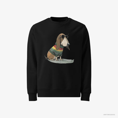 Basset Hound Sweatshirt – Men Black Sweatshirt Classic – Dressed in Rainbow Attire (on White Background)