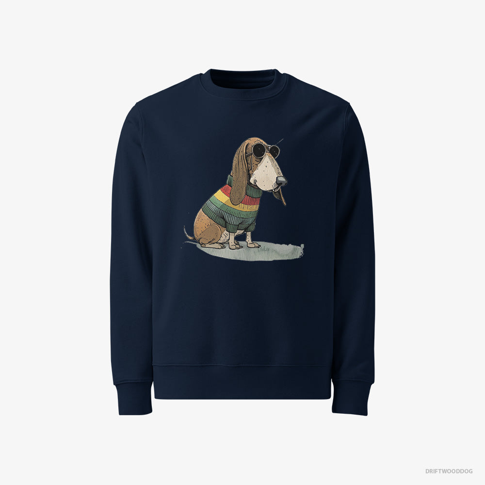 Basset Hound Sweatshirt – Men Navy Sweatshirt Classic – Dressed in Rainbow Attire (on White Background)