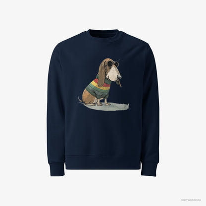 Basset Hound Dressed in Rainbow Attire Navy Sweatshirt