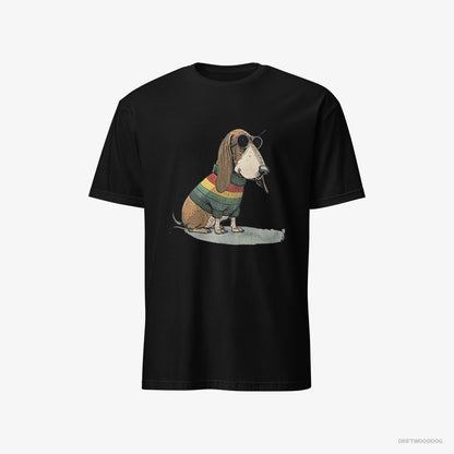 Basset Hound Dressed in Rainbow Attire Black T-Shirt