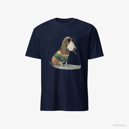 Basset Hound Dressed in Rainbow Attire Navy T-Shirt