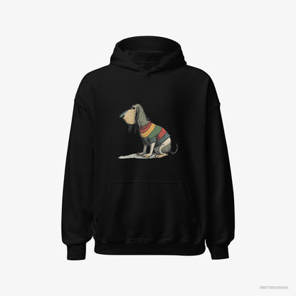 Basset Hound Hoodie – Women Black Hoodie Classic – Sporting Rainbow Clothing (on White Background)