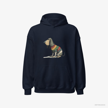 Basset Hound Sporting Rainbow Clothing Navy Hoodie