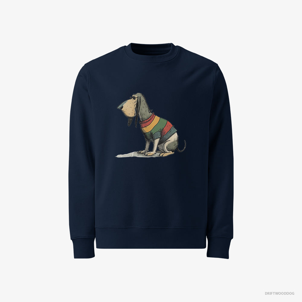 Basset Hound Sweatshirt – Men Navy Sweatshirt Classic – Sporting Rainbow Clothing (on White Background)