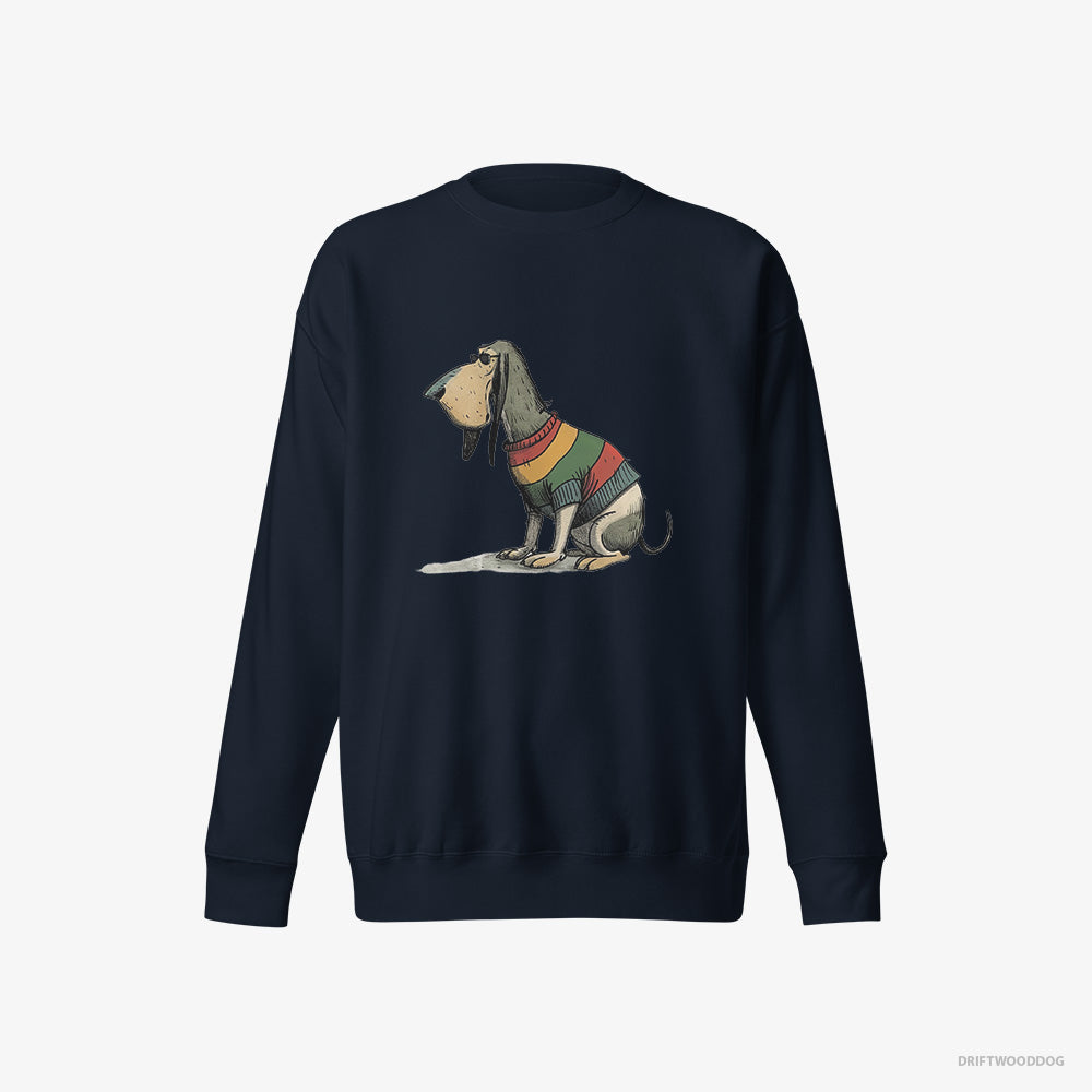 Basset Hound Sweatshirt – Women Navy Sweatshirt Eco-Friendly – Sporting Rainbow Clothing (on White Background)