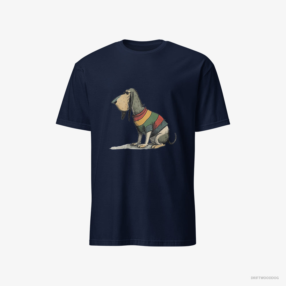 Basset Hound T-Shirt – Men Navy T-Shirt Classic – Sporting Rainbow Clothing (on White Background)