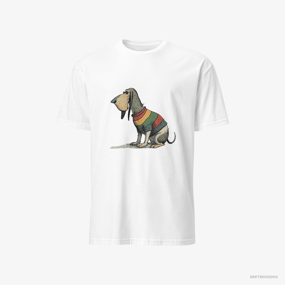 Basset Hound T-Shirt – Men White T-Shirt Classic – Sporting Rainbow Clothing (on White Background)