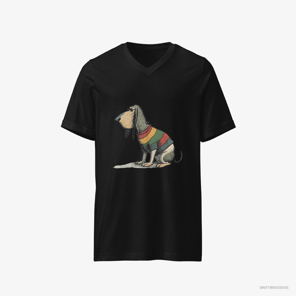 Basset Hound T-Shirt – Men Black T-Shirt V-Neck – Sporting Rainbow Clothing (on White Background)