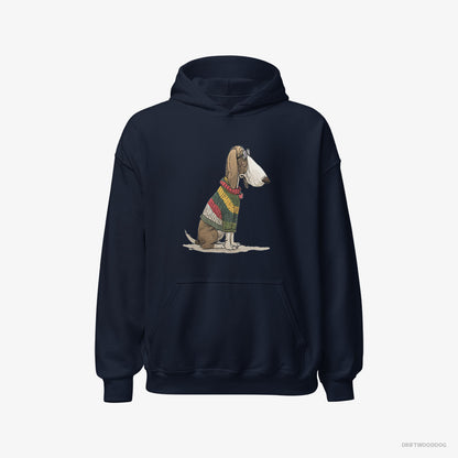 Basset Hound Adorned in Rainbow Gear Navy Hoodie