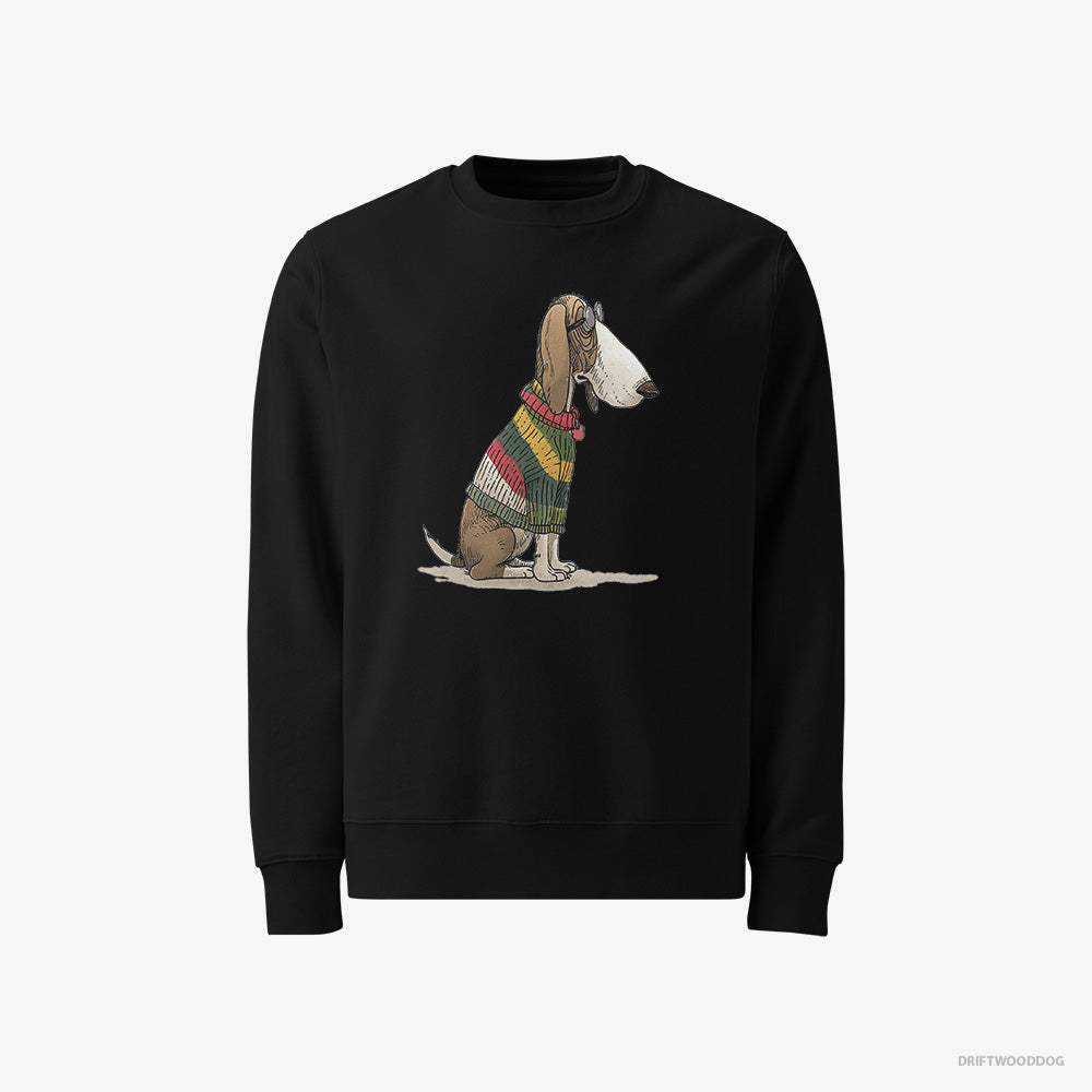 Basset Hound Sweatshirt – Men Black Sweatshirt Classic – Adorned in Rainbow Gear (on White Background)