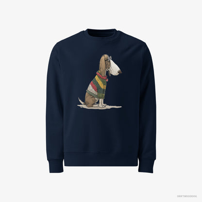 Basset Hound Sweatshirt – Men Navy Sweatshirt Classic – Adorned in Rainbow Gear (on White Background)