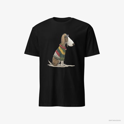 Basset Hound Adorned in Rainbow Gear Black T-Shirt