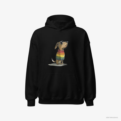 Beagle Wearing Rainbow Outfit Black Hoodie