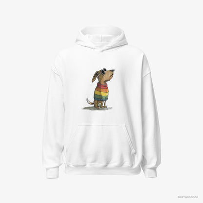 Beagle Hoodie – Women White Hoodie Classic – Wearing Rainbow Outfit (on White Background)