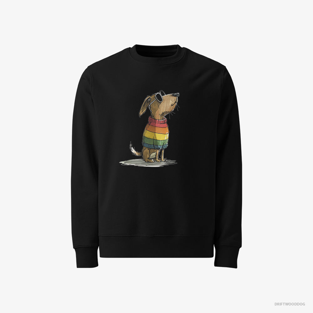 Beagle Sweatshirt – Men Black Sweatshirt Classic – Wearing Rainbow Outfit (on White Background)