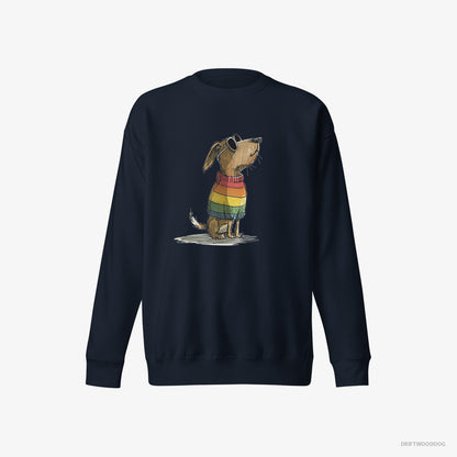 Beagle Wearing Rainbow Outfit Navy Sweatshirt