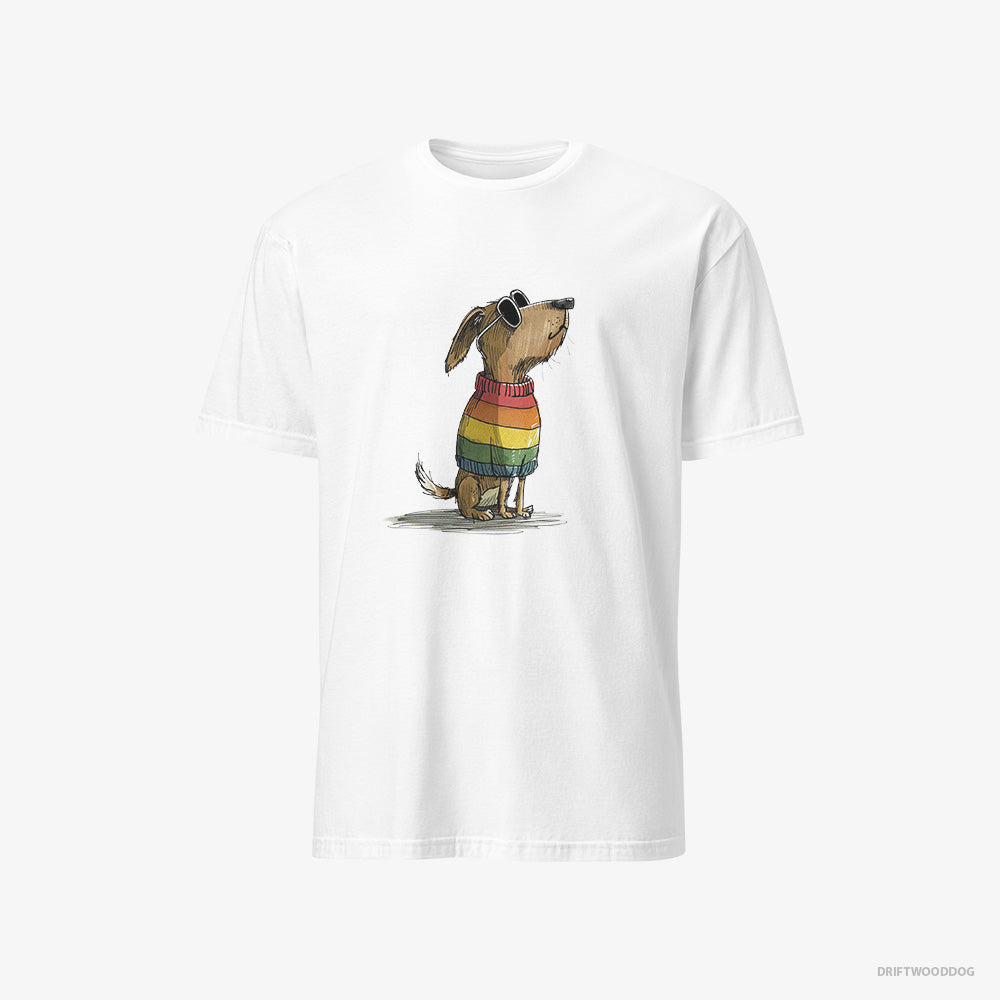 Beagle T-Shirt – Men White T-Shirt Classic – Wearing Rainbow Outfit (on White Background)