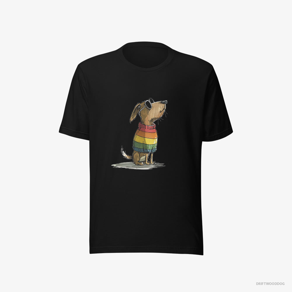 Beagle T-Shirt – Women Black T-Shirt Eco-Friendly – Wearing Rainbow Outfit (on White Background)