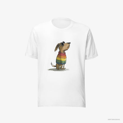 Beagle T-Shirt – Women White T-Shirt Eco-Friendly – Wearing Rainbow Outfit (on White Background)