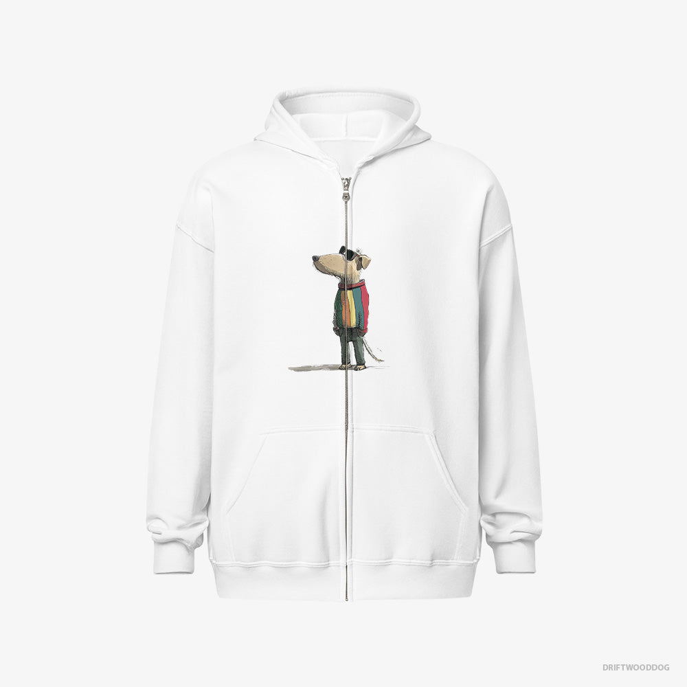 Beagle Hoodie – Women White Hoodie Full-Zip – Dressed in Rainbow Attire (on White Background)