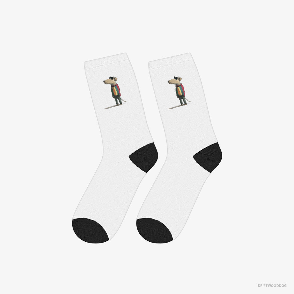 Beagle Socks – Unisex White Socks Classic – Dressed in Rainbow Attire (on White Background)