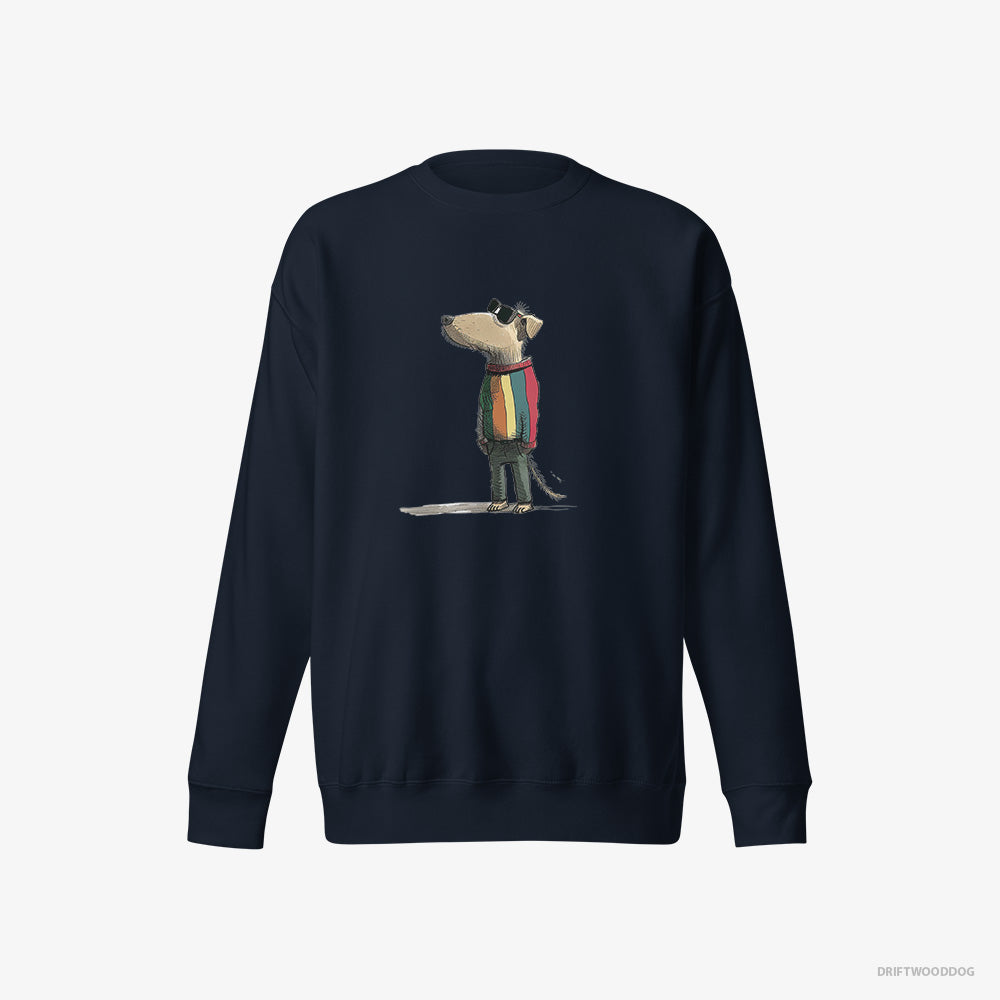 Beagle Sweatshirt – Women Navy Sweatshirt Eco-Friendly – Dressed in Rainbow Attire (on White Background)