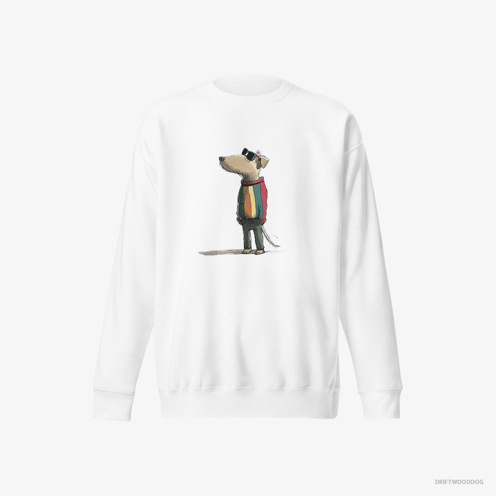 Beagle Sweatshirt – Men White Sweatshirt Eco-Friendly – Dressed in Rainbow Attire (on White Background)