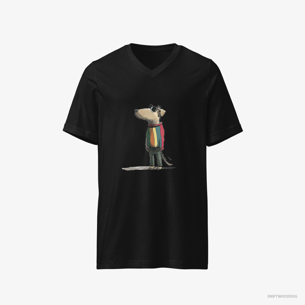 Beagle T-Shirt – Men Black T-Shirt V-Neck – Dressed in Rainbow Attire (on White Background)