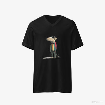 Beagle T-Shirt – Men Black T-Shirt V-Neck – Dressed in Rainbow Attire (on White Background)